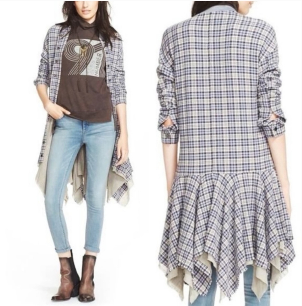Free People Blue Plaid Jacket